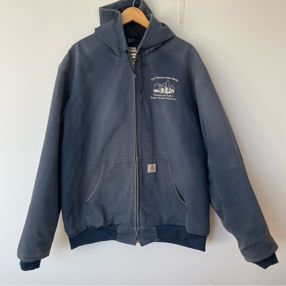 Carhartt Men Work Jacket Lined Mens Size XL Tall Navy Blue Gorpcore Utility Iowa